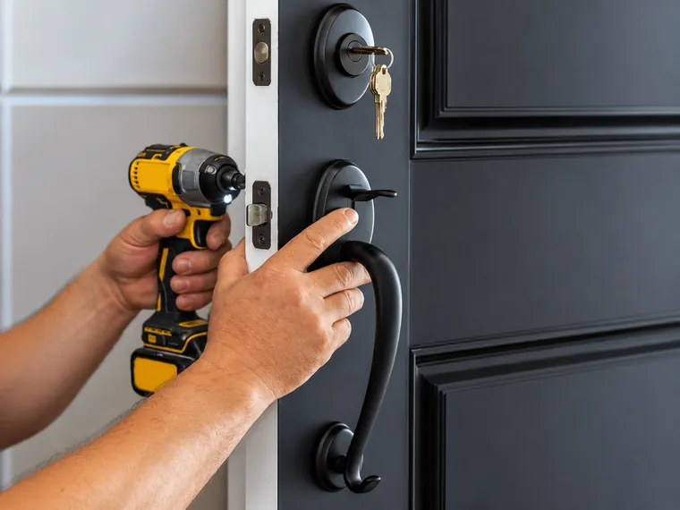 Residential locksmith re-keying a door